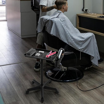Yaheetech Rolling Salon Tray - Aluminum Trolley Cart Equipment on Wheels & Adjustable Height Mobile Beauty Salon Spa Stools Service Instrument Storage Tray w/Accessory Caddy - Black