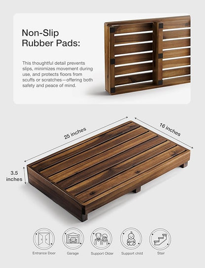 TINAMO 3.5" One Step Stool for Elderly, Acacia Wood High Riser Step Stool for Bed - 550 Lbs Wooden Mobility Stepping Stools for Adults, Kids/Bedside, Bathroom, Kitchen, Garden (Walnut, 3.5" Height)