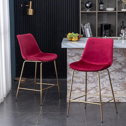 Roundhill Furniture Aufurr Modern Velvet 26.50 Counter Height Stools, Set of 2, Red