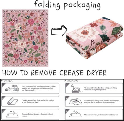 Rugcomf Bedroom Rug 3x5 Rug Washable Area Rug Non Slip Low Pile Boho Floral Small Carpet for Bedroom, Bedside, Kitchen, Entryway, Kids Room, Office, College Dorm Essentials for Girls(Pink)