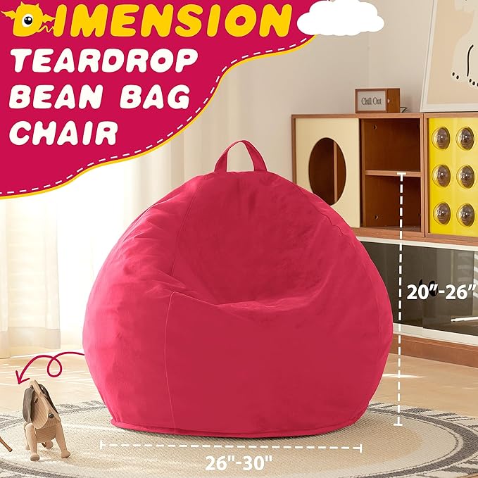 HABUTWAY 2FT Bean Bag Chair, 2' Beanbags Small Bean Bag Chairs with Filling, Teardrop Bean Bag Chair Luxurious Velvet Ultra Soft Fur with Removable Cover (Hot Pink)
