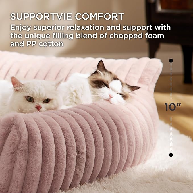 Bedsure Cute Cat Couch for Pets - Fluffy Cat Sofa with Premium Soft Corduroy Fleece, Fuzzy Pet Couch Bed with Removable Washable Cover, Supportive Chair for Indoor Cats, 24inch, Blush Pink