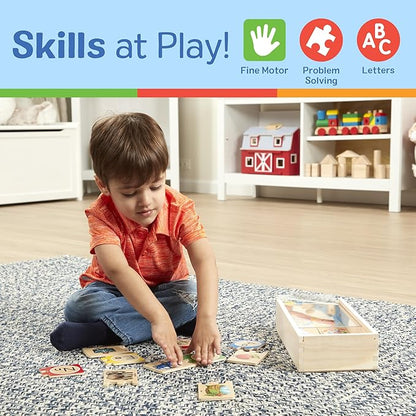 Melissa & Doug Self-Correcting Alphabet Puzzle (52 pcs) with Toy Storage Box, Wooden ABC Puzzles for Toddlers & Preschoolers, Montessori Learning Toys for Girls & Boys 4+