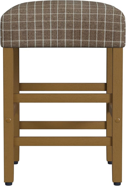 HomePop Home Decor |Classic Open-Back Counter Height Barstool| Square 24 Inch Bar Stools with Domed Cushion, Brown Window Pane Print