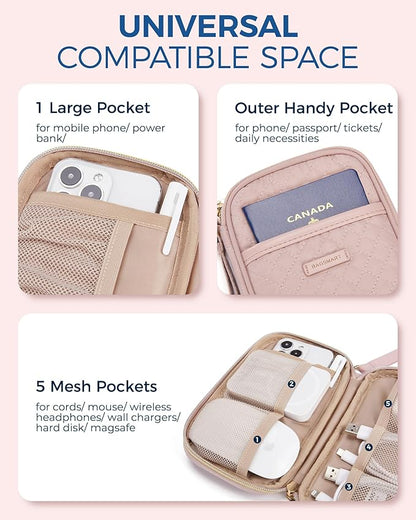 BAGSMART Cord Organizer Travel Cable Organizer Bag Tech Electronic Organizer Travel Case, Travel Essentials for Charger, Cable, Phone, Flash drive, Single Layer - Pink