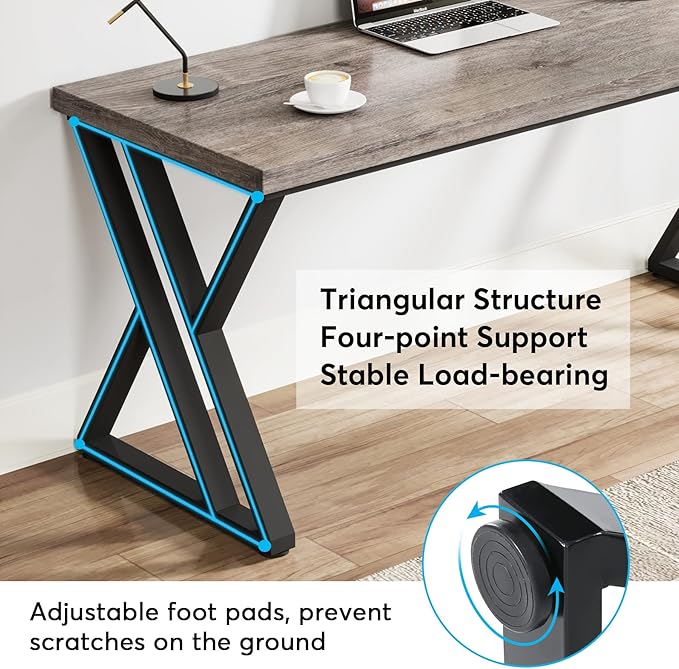 Tribesigns Writing Computer Desk, 55 inch Heavy Duty Study Desk with Z-Shaped Metal Leg, Modern Simple Home Office Computer Desk, Grey