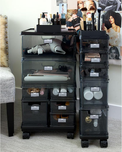 iDesign The Sarah Tanno Collection Small 5-Drawer Stacking Cosmetic Organizer Cart, Smoke/Black