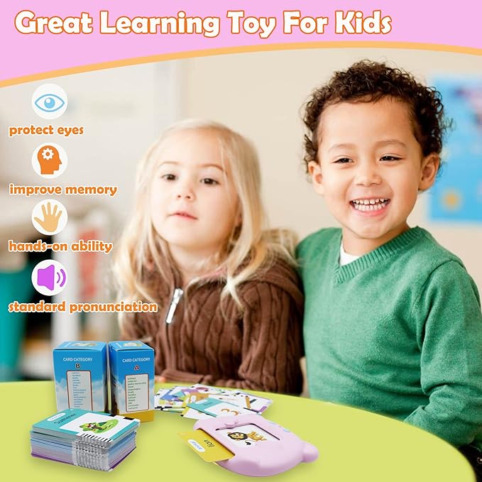 Spanish & English 510 Words Alphabet Bilingual Talking Flash Cards for 3-8 Years Toddlers, Pocket Speech Buddy Therapy Autism Toys, Educational Learning Interactive Toy for Boys Girls Kids Gifts Pink