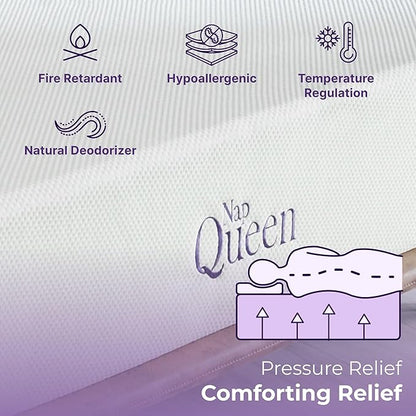 NapQueen 12 Inch Queen Size Mattress, Bamboo Charcoal Memory Foam Mattress, Bed in a Box,White
