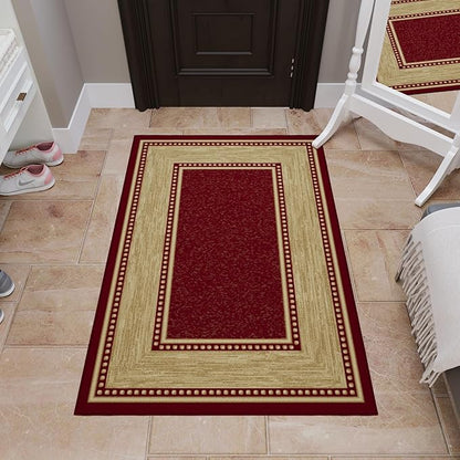 Ottomanson 3'3" x 4'7" Rugs for Living Room Border Area Rug for Bedroom - Non Slip Durable Large Floor Carpet for High Traffic Areas - Indoor Rug for Dining Room Kitchen Kids Playroom, Red