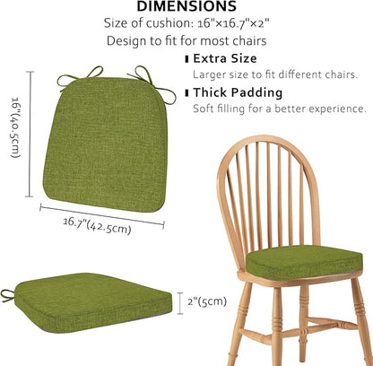 ELFJOY Chair Cushions for Dining Chairs Non Slip Chair Pads Set of 4 Seat Cushions with Ties Indoor 16.7" x 16" Green