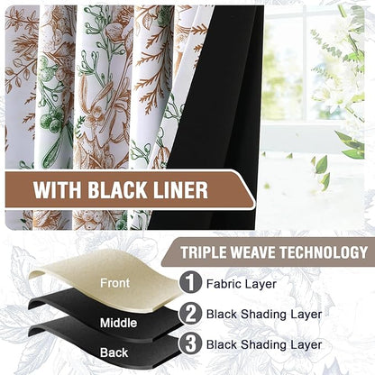 H.VERSAILTEX 100% Blackout Curtains 96 inch Length 2 Panels Set Vintage Floral Curtain Drapes Thermal Curtains for Bedroom with Black Liner Back Tab/Rod Pocket Curtains Sound Proof, Caramel and Moss