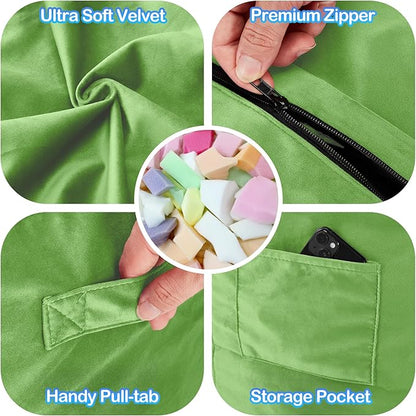 Homguava 3FT Bean Bag Chair: 3' Bean Bags with Memory Foam Filled, Large Beanbag Chairs Soft Sofa with Dutch Velvet Cover-Lime