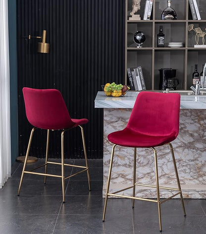 Roundhill Furniture Aufurr Modern Velvet 26.50 Counter Height Stools, Set of 2, Red