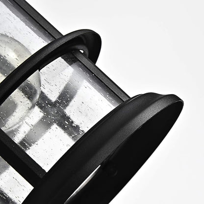 MICSIU 100W Max Modern Industrial Outdoor Wall Light, 10 Inch Textured Black Metal Exterior Sconce, Clear Seedy Glass Porch Light for Entryway, Garage, or Bathroom