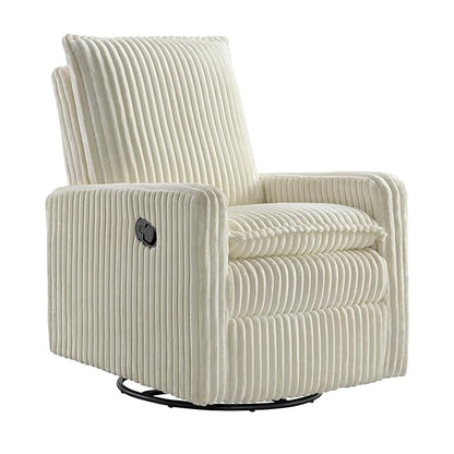 Oxford Baby Uptown Upholstered Swivel Glider and Recliner Nursery Chair - Corduroy, Pearl White