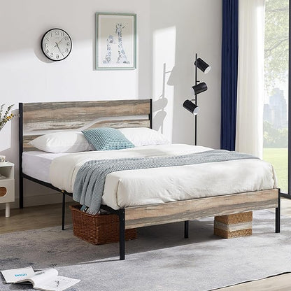 VECELO Full Size Platform Bed Frame with Wood Headboard, Strong Metal Slats Support Mattress Foundation, No Box Spring Needed