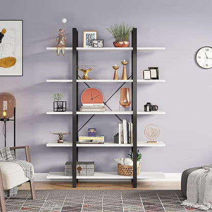 Tribesigns 5-Tier Bookshelf, Vintage Industrial Style Bookcase 72 H x 12 W x 47L Inches, White