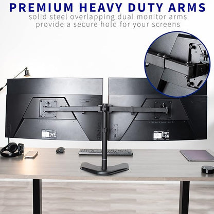 VIVO Premium Dual Ultra Wide LCD LED 27 to 38 inch Monitor Desk Stand, Heavy Duty, Free-Standing Telescoping Arms, Flush Wall Setup, Fits 2 Screens, Black, STAND-TS38B