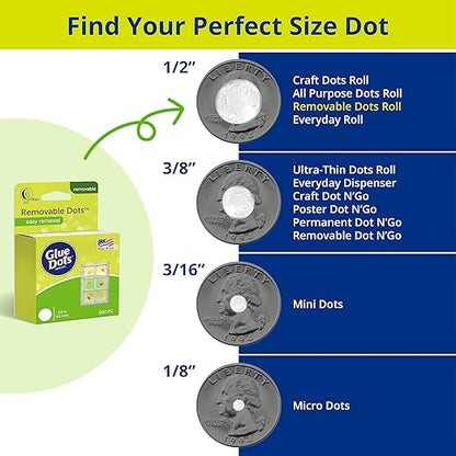 Glue Dots, Removable Dots, Double-Sided, 1/2", .5 Inch, 200 Dots, DIY Craft Glue Tape, Sticky Adhesive Glue Points, Liquid Hot Glue Alternative, Clear