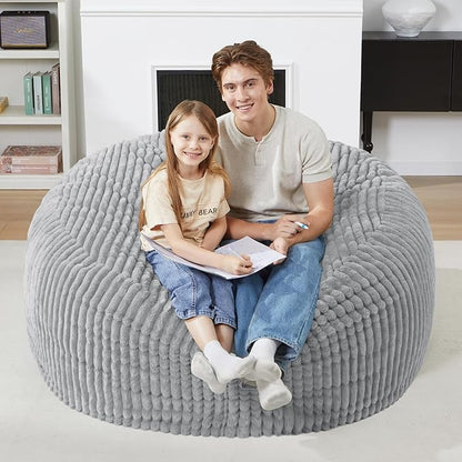 Homguava 4 FT Bean Bag Chair,4' Big Bean Bag,Large Bean Bag Chairs for Adults with Memory Foam Filled,Comfy Beanbag Chairs Soft Bean Bag Sofa with Dutch Corded Plush Cover-Light Grey