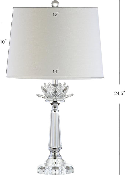 JONATHAN Y 24.5" Clear Crystal LED Table Lamp, Hollywood Regency Modern Glam Candlestick Lamp with White Linen Drum Shade for Living Room Bedroom, LED Bulb Included JYL2016A