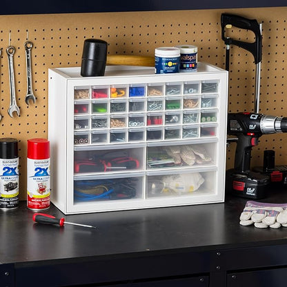 IRIS USA Screw Tool Organizer Small Parts Cabinet Chest, 36-Drawer Hardware Electronics Nuts Bolts Storage Drawers Organization Toolbox Garage Craft Business Teacher Beads Scrapbook Art Hobby - White