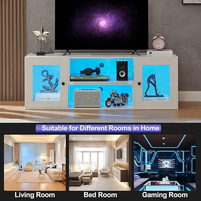 VECELO LED TV Stand for Televisions up to 70 Inchs Modern Entertainment Center with Storage, Media Console with 23 Flashing Options and 4 Customizable Modes for Living Room, Bedroom