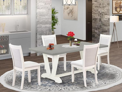 East West Furniture V097MZ001-5 5 Piece Dining Room Table Set Includes a Rectangle Dining Table with V-Legs and 4 Cream Linen Fabric Upholstered Parson Chairs, 40x72 Inch, Multi-Color
