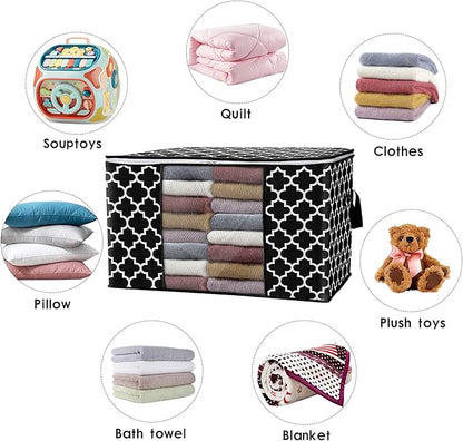 ISELIFE Storage Bags 100L 2-Pack Large Blanket Clothes Organization and Storage Containers for Bedding, Comforters, Foldable Organizer with Reinforced Handle, Clear Window, Sturdy Zippers, Black