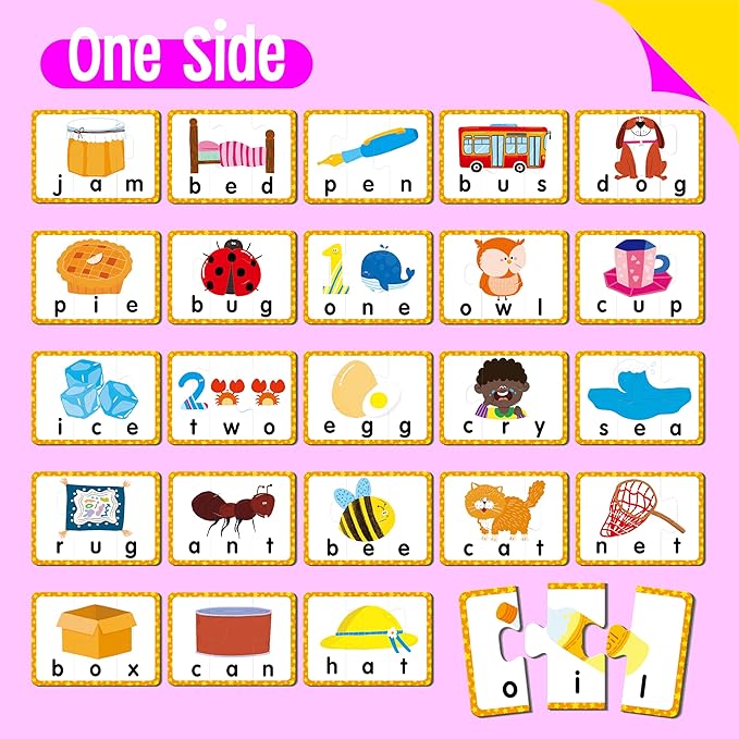 24 Set 3-Letter Word Puzzle Cards, 72 PCS Self Correcting Word Spelling Puzzles, Double Sided Puzzle Cards for Kindergarten Preschool Learning