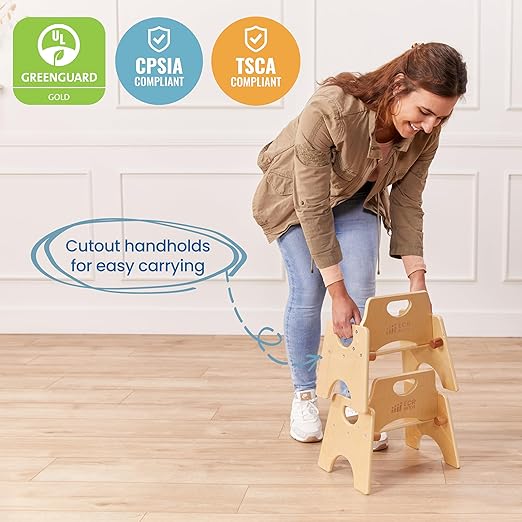 ECR4Kids Stackable Wooden Toddler Chair, 6in, Kids Furniture, Natural, 2-Pack