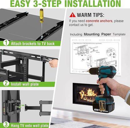 USX MOUNT UL Listed TV Wall Mount for 42"-85" TVS, Fits 16" 18" or 24" Studs, Full Motion Wall Mount Swivel Tilt Extension TV Bracket with Dual Articulating Arms, Max VESA 600x400mm, Load 110lbs