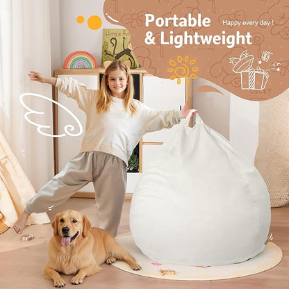 Homguava 2FT Bean Bag Chair: 2' Bean Bags with Memory Foam Filled,Comfy Beanbag Chairs Round Bean Bag Sofa with Dutch Velvet Cover-Beige