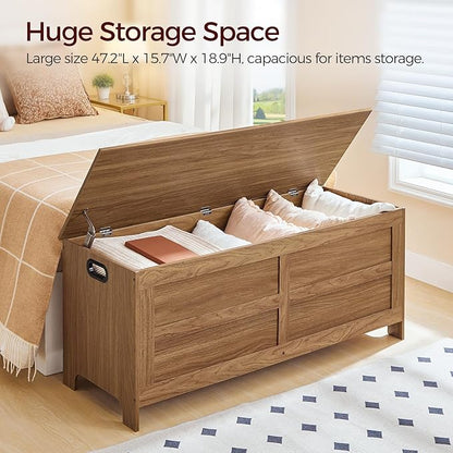 Storage Chest, 47.2” Large Toy Chest, Entryway Storage Trunk, Storage Bench with Safety Hinge, Entrance Bench for Living Room, Entrance, Bedroom, Honey Brown SCOR48901
