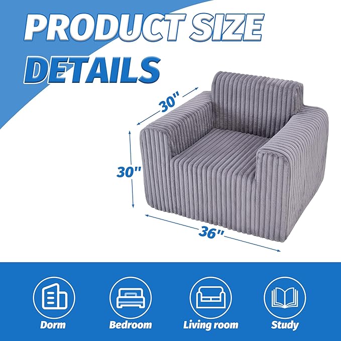 HABUTWAY Giant Bean Bag Chairs for Adults with Armrests, High Backrest Bean Bag Lounge Lazy Sofa with Durable Elastic Foam Filling & Comfy Fabric, Single Couch for Bedroom/Dorm/Living Room(Grey)