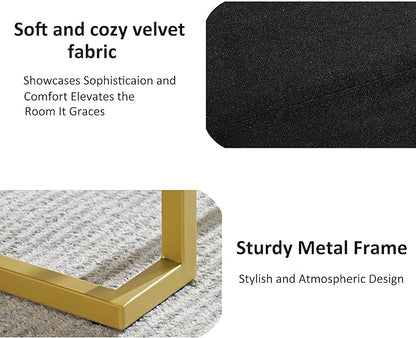 Modern Style Bedroom Single Seat Bench, Cushioned Bed end Stool, Living Room Sofa Stool, Footstool with Golden Iron Legs, Suitable for Bedroom and Living Room (Black, 21.65"x15.74"X16.53")