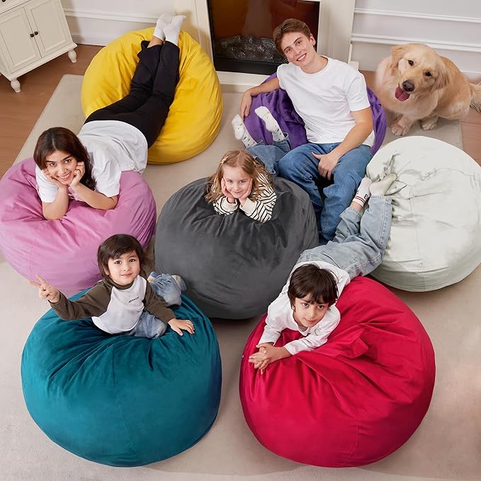 Homguava 2FT Bean Bag Chair: 2' Bean Bags with Memory Foam Filled,Comfy Beanbag Chairs Round Bean Bag Sofa with Dutch Velvet Cover-Red