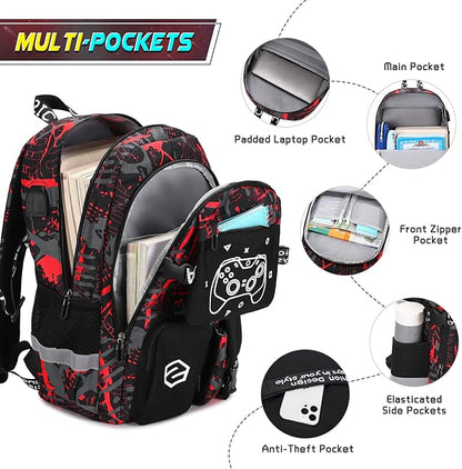 Boys Backpack, Cool Luminous Gamer School Backpacks for Boys with Kids Bento Lunch Box Lunch Bag Pencil Case, Kids Backpack Book Bags for Kindergarten Elementary Middle School
