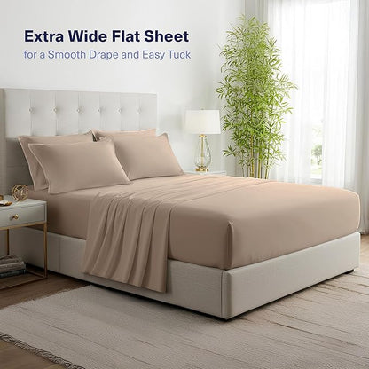 Kickoff Viscose Bamboo Sheets Twin Size 3-pc 100% Organic Bamboo Viscose Bed Cooling Sheets Twin Size Set Cool Bedding for hot Sleepers Sheet, Flat, Fitted, Pillowcase (Iced Latte, T)