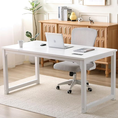 Large Computer Desk - 63 Inch Home Office Desks Study Student Writing Table Gaming Desk Wood Modern Simple Table with USB Ports, White
