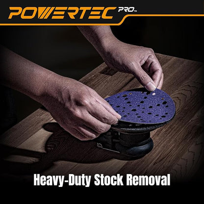 POWERTEC PRO 50PK, 6 Inch 49 Holes Sanding Disc, 120 Grit, Zirconia Hook and Loop Film Backing Sandpaper for Festool Random Orbital Sanders - Automotive, Paint, Metal, Woodworking (46112Z-50)