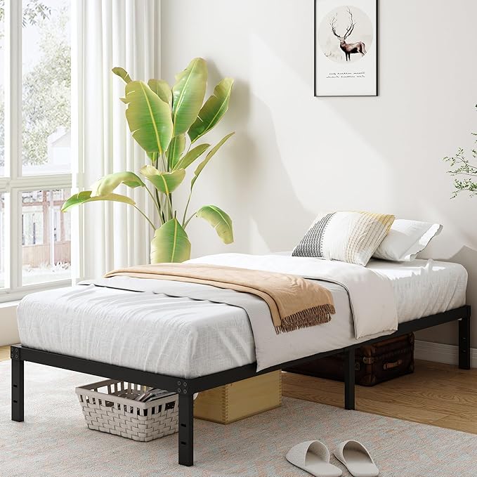 10 Inch XL Twin Bed Frames, Platform Metal Bed Frame Twin XL Size Heavy Duty Steel Slat Mattress Foundation, No Box Spring Needed, Easy Assembly, Noise-Free, Black