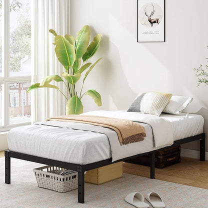 10 Inch Twin Bed Frames, Platform Metal Bed Frame Twin Size Heavy Duty Steel Slat Mattress Foundation, No Box Spring Needed, Easy Assembly, Noise-Free, Black