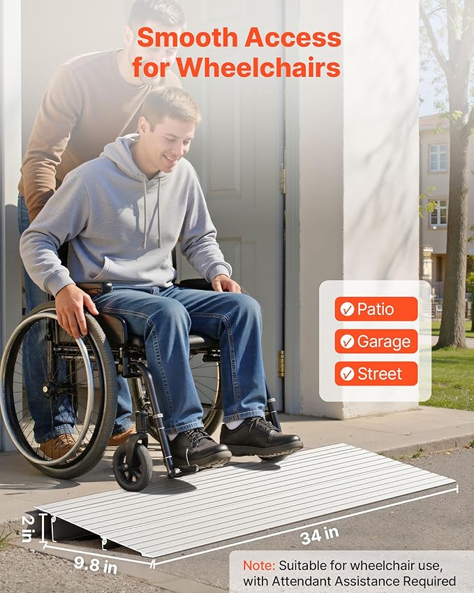 VEVOR Door Threshold Ramp 2‘’ Rise Aluminum Alloy Threshold Ramp Rated 800 lbs Load Capacity, Handicap Ramps for Home Steps for Wheelchair, Scooters, Power Chairs, Walkers, Bicycle, Tricycle
