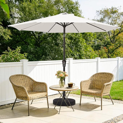 MEWAY 9ft Patio Umbrella Outdoor Table Umbrellas with Push Button Tilt and Crank, Market Umbrella 8 Sturdy Ribs for Deck, Garden, Pool and Backyard, Creamy-white