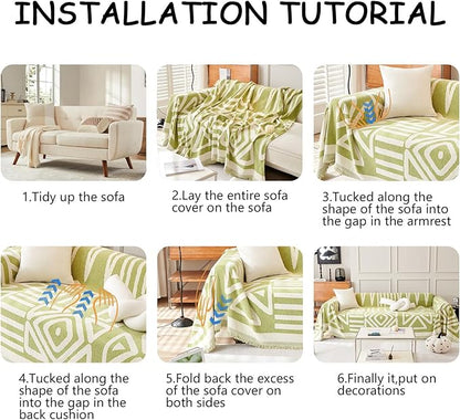 HANDONTIME Green Sofa Covers Chenille Couch Covers Universal Sofa Cover Boho Cover for Sofa 3 Seats Dogs Couch Furniture Protector Couch Cushion Covers Sectional Couch Covers for L Shaped 71" X134"