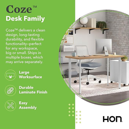 HON Coze Home Office Desks, Sturdy Table Computer Desk, 54", Natural Recon Top, Black Base