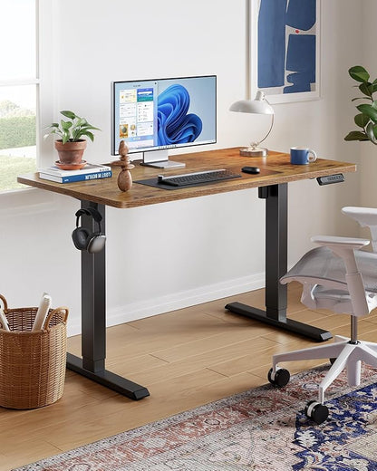 HUANUO 40" x 24" Electric Standing Desk Adjustable Height, 4 Memory Height Settings, Headphone Hook, Cable Manager, Sit Stand Up Desk for Home Office & Computer Workstation, Vintage Brown