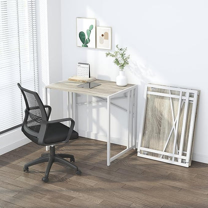 Small Folding Desk 32 inch, No Assembly Required Small Office Desk, Writing Gaming Computer Camping Desk, Beige